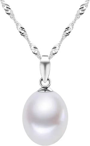 HXZZ Fine Jewelry Women Gifts 925 Sterling Silver Freshwater Cultured Teardrop White Pearl Pendant Necklace
