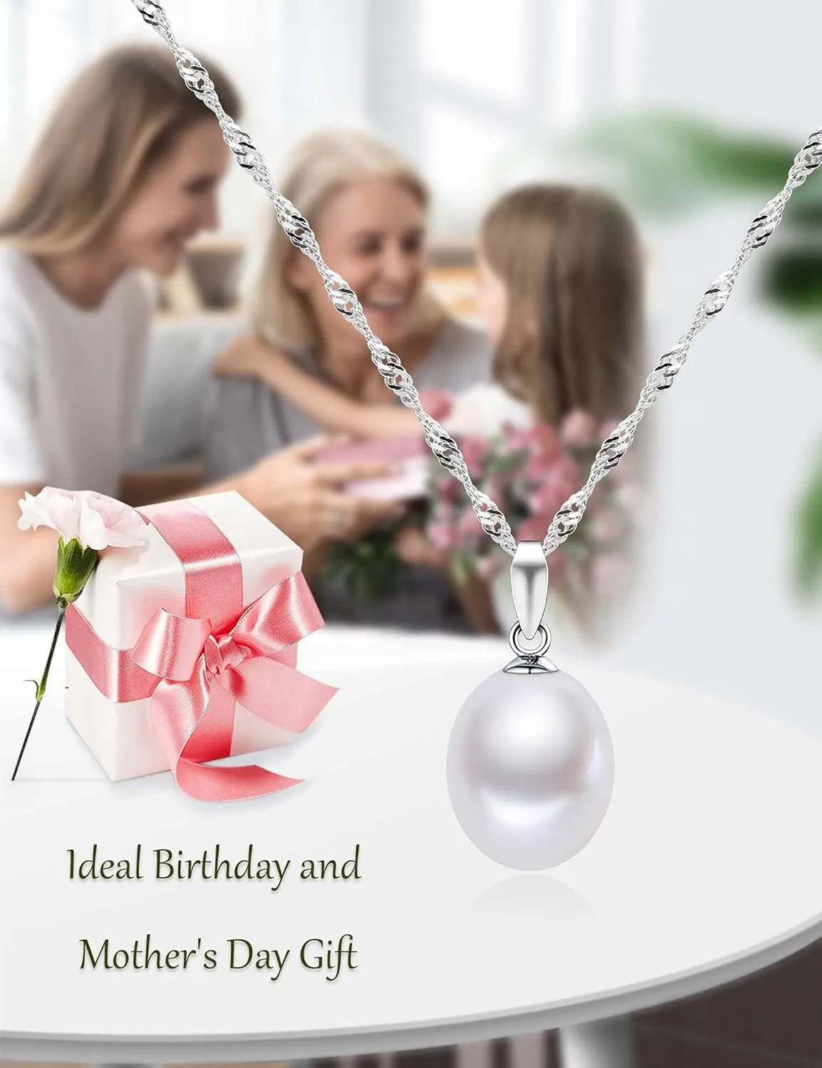 HXZZ Fine Jewelry Women Gifts 925 Sterling Silver Freshwater Cultured Teardrop White Pearl Pendant Necklace