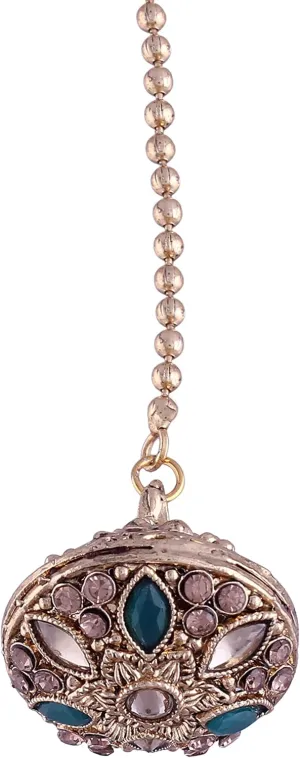 I Jewels Gold Plated Indian Wedding Bollywood Kundan Pearl Studded Borla Matha Patti Maang Tikka for Women