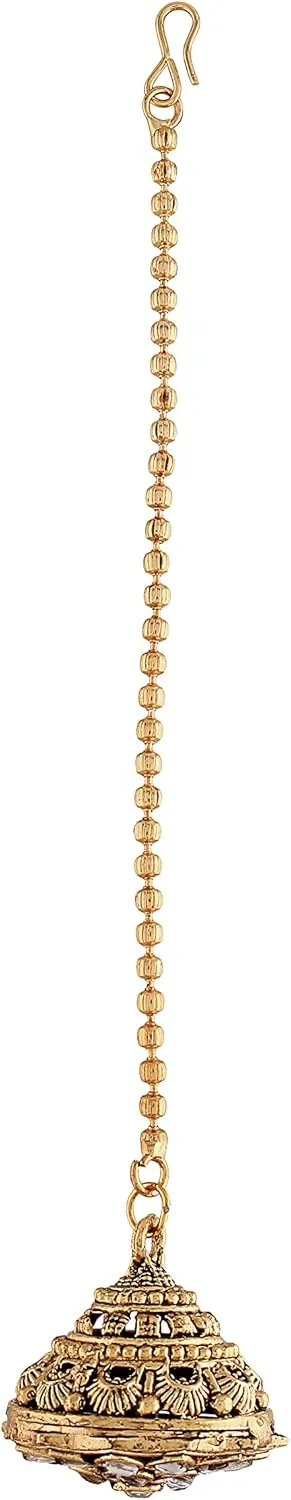 I Jewels Gold Plated Rajasthani/Rajputi Kundan Pearl Studded Borla Matha Patti Maang Tikka for Women