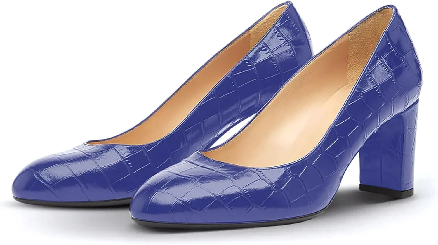 iadore Women Retro Chunky High Heel Shoes Fashion Round Toe Crocodile Pattern Slip on Comfortable Dress Pumps Size 5-12 US