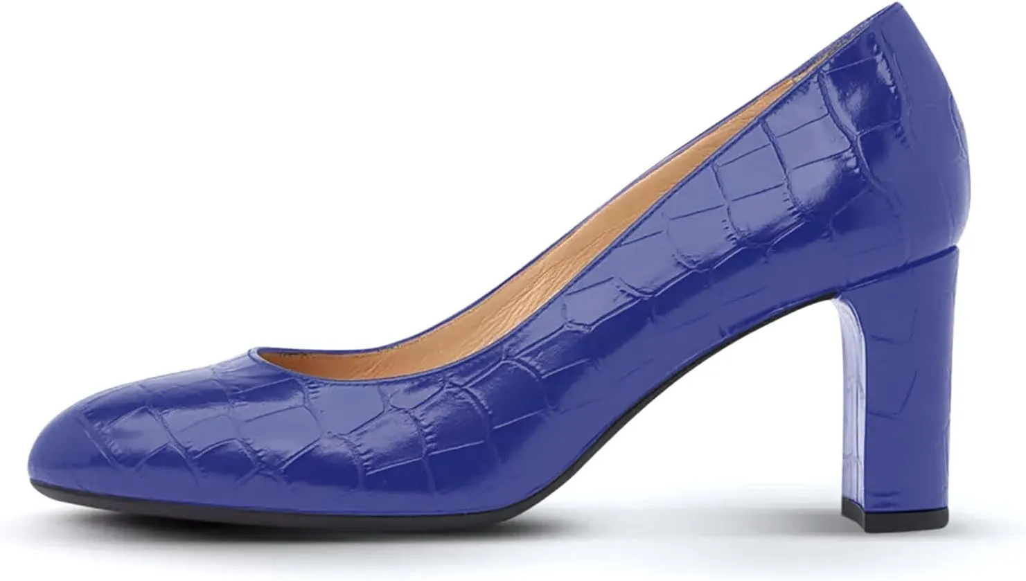 iadore Women Retro Chunky High Heel Shoes Fashion Round Toe Crocodile Pattern Slip on Comfortable Dress Pumps Size 5-12 US