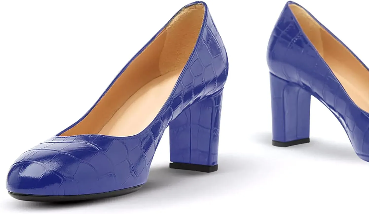 iadore Women Retro Chunky High Heel Shoes Fashion Round Toe Crocodile Pattern Slip on Comfortable Dress Pumps Size 5-12 US