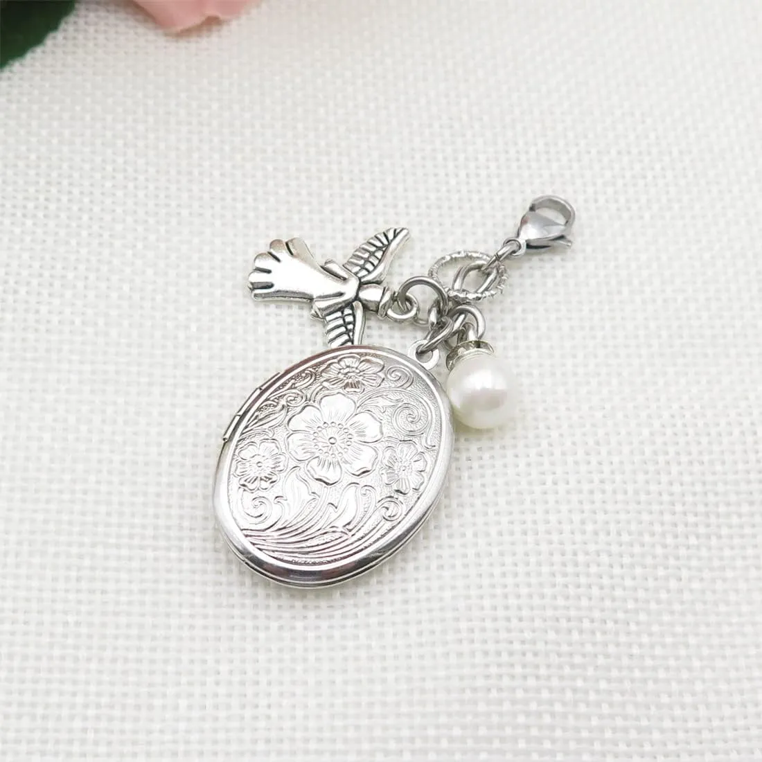 IDLAN Bouquet Locket Photo Charm Wedding Bouquet Memory Charm Memorial Bride Pendant Memorial Photo Keepsake