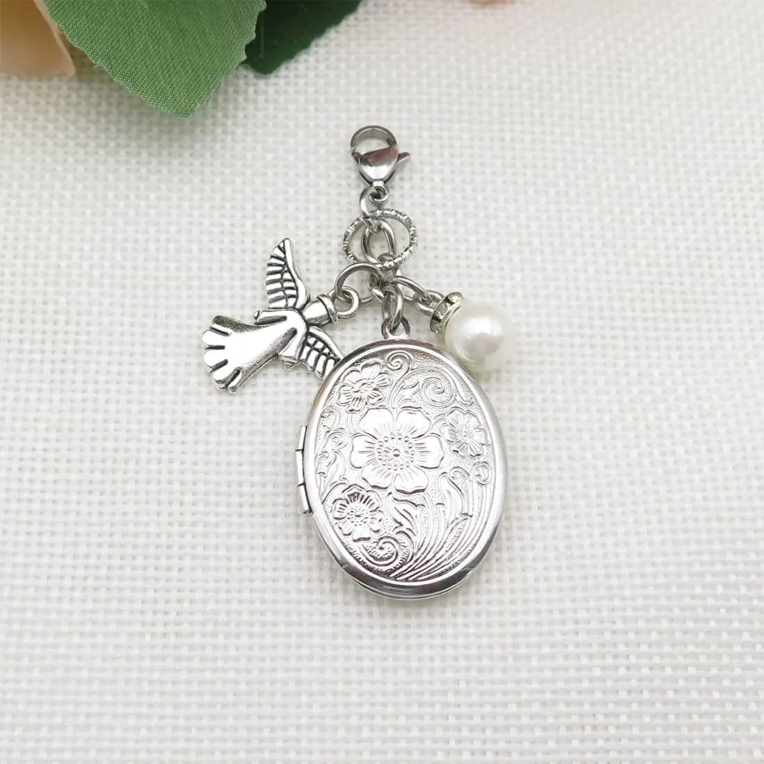 IDLAN Bouquet Locket Photo Charm Wedding Bouquet Memory Charm Memorial Bride Pendant Memorial Photo Keepsake