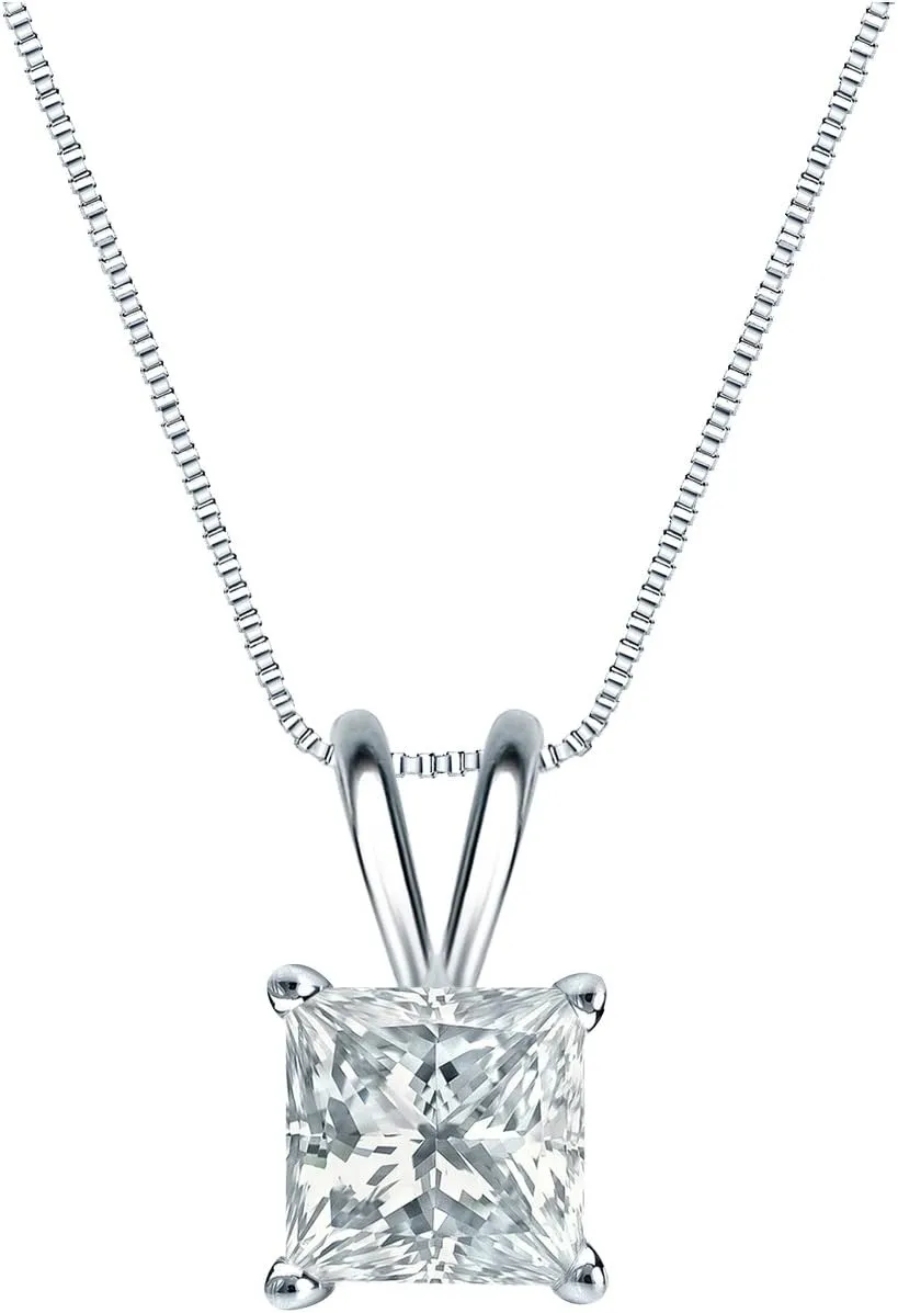 IGI Certified 14k White Gold 4-Prong Basket Princess-Cut Diamond Solitaire Pendant (1 cttw, H-I, I1-I2)