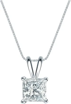IGI Certified 14k White Gold 4-Prong Basket Princess-Cut Diamond Solitaire Pendant (1 cttw, H-I, I1-I2)