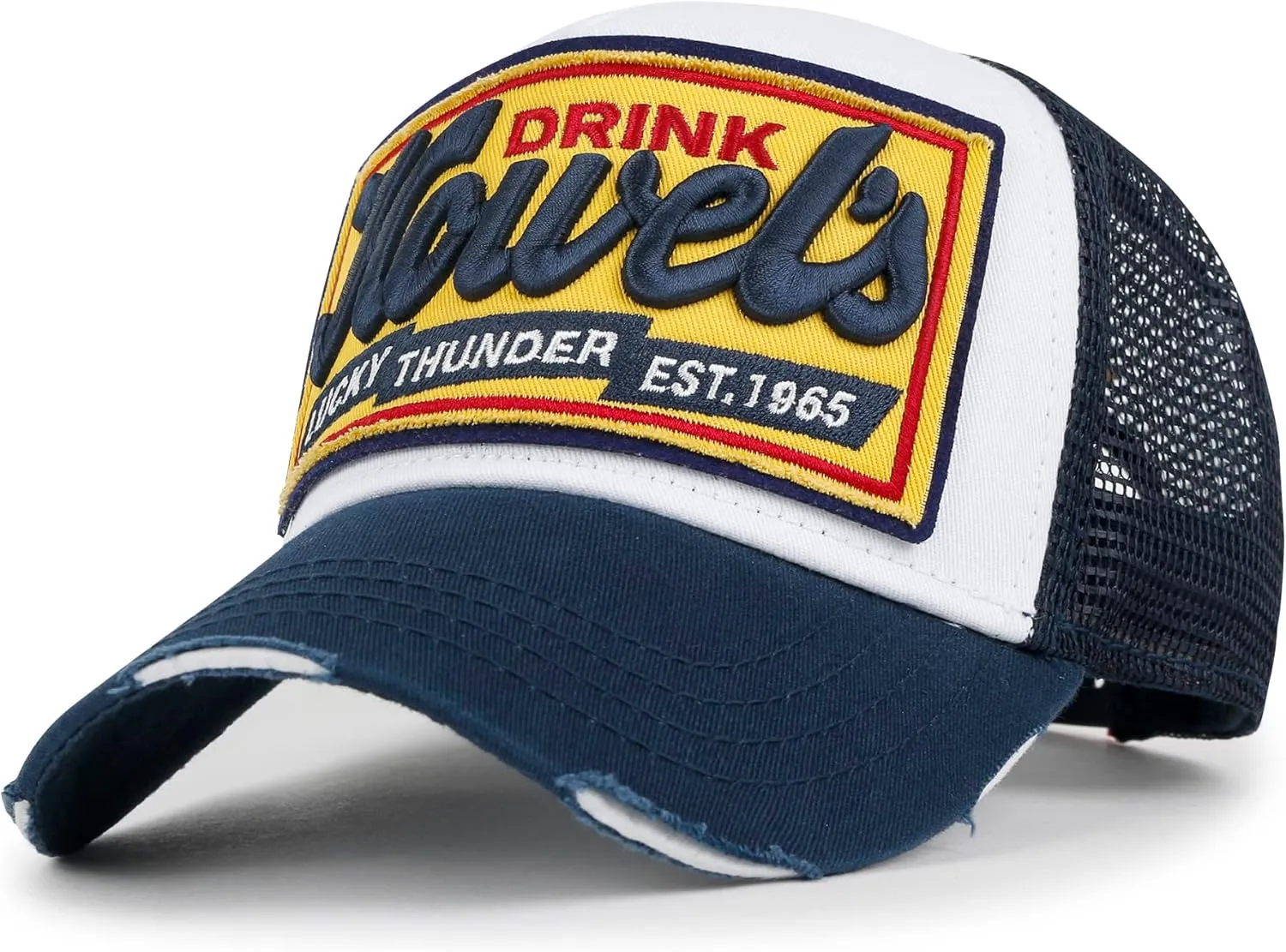 ililily Premium Howels Embroidery Vintage Baseball Cap Distressed Trucker Hat