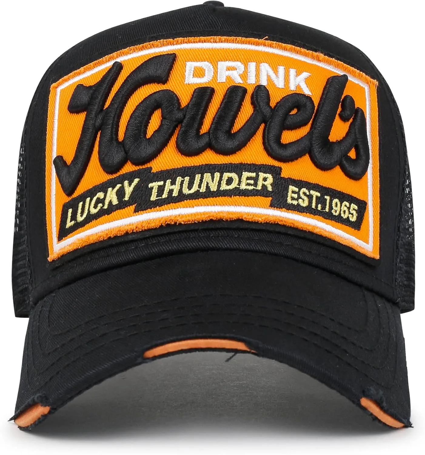 ililily Premium Howels Embroidery Vintage Baseball Cap Distressed Trucker Hat