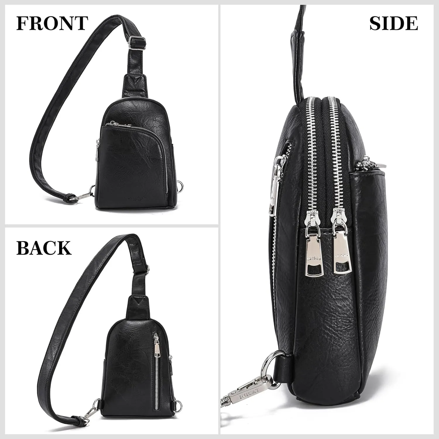 INICAT RFID Blocking Sling Bag Leather Crossbody Bags for Women Fanny Pack Cross Body for Woman Chest Bag for Travel 1.9L