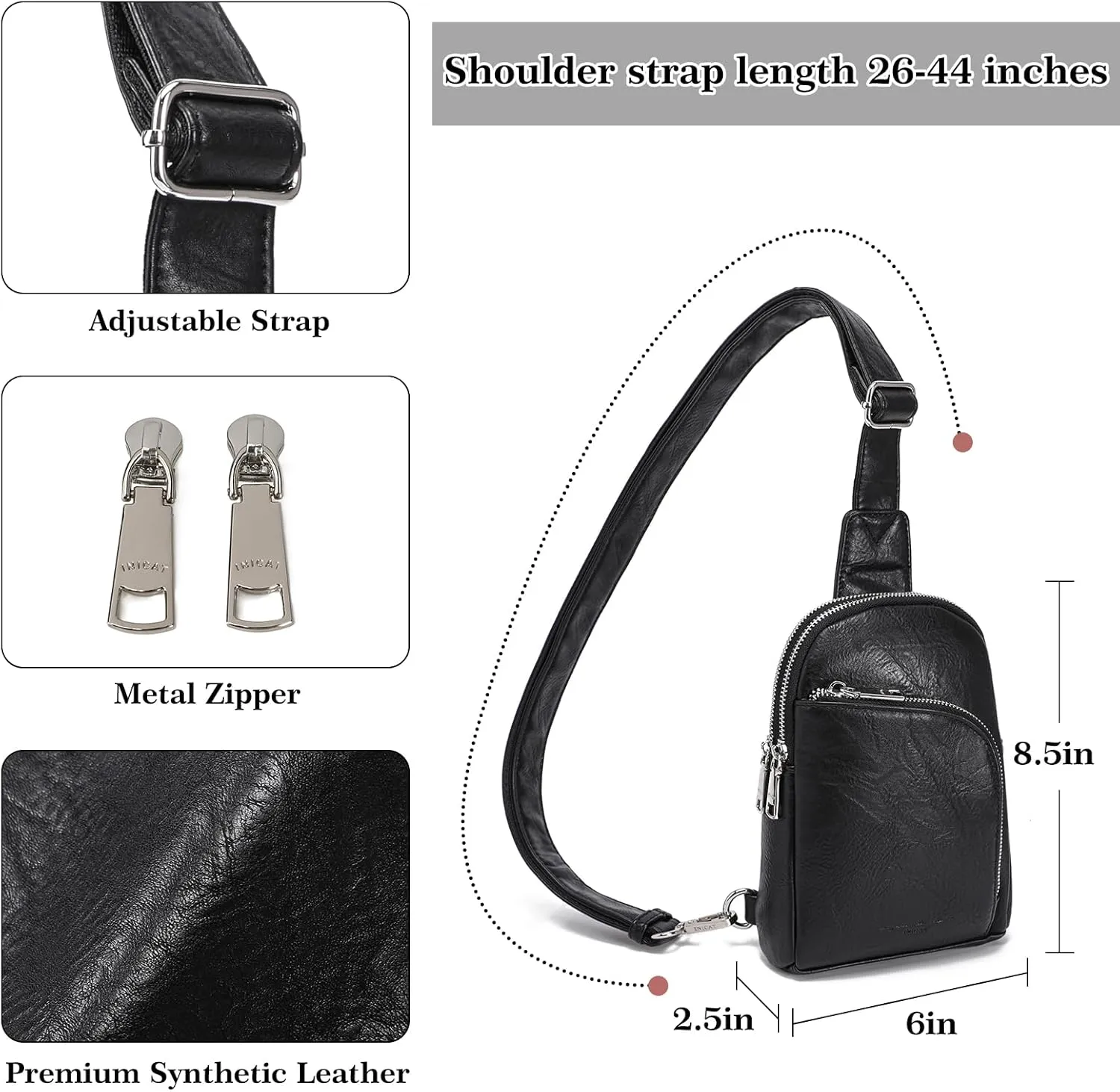 INICAT RFID Blocking Sling Bag Leather Crossbody Bags for Women Fanny Pack Cross Body for Woman Chest Bag for Travel 1.9L