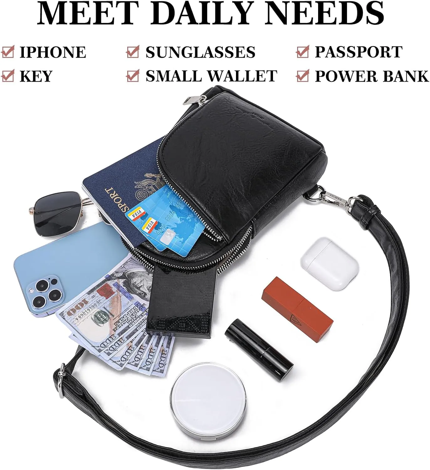 INICAT RFID Blocking Sling Bag Leather Crossbody Bags for Women Fanny Pack Cross Body for Woman Chest Bag for Travel 1.9L