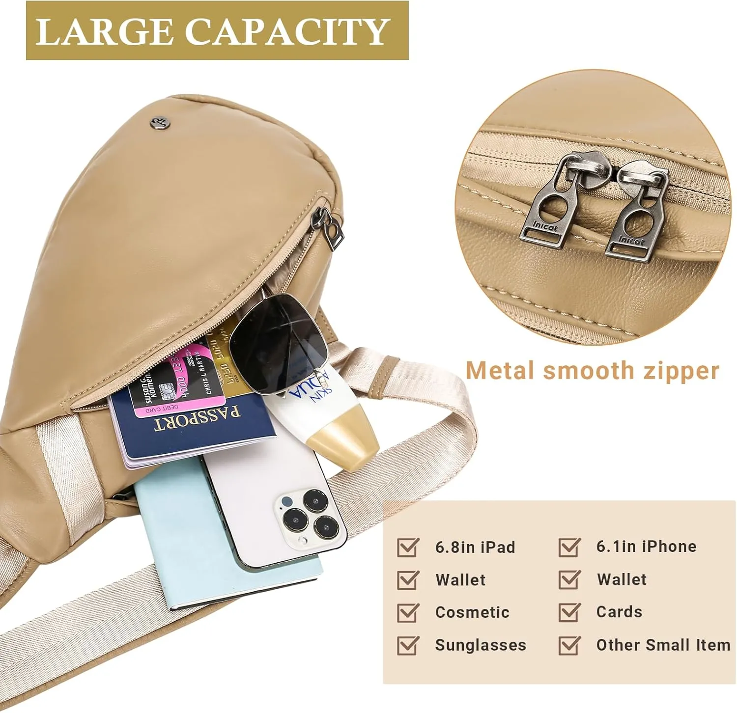 INICAT Sling Bag for Women Small Crossbody Bags Leather Fanny Pack for Travel Essentials(Drip Yellow)