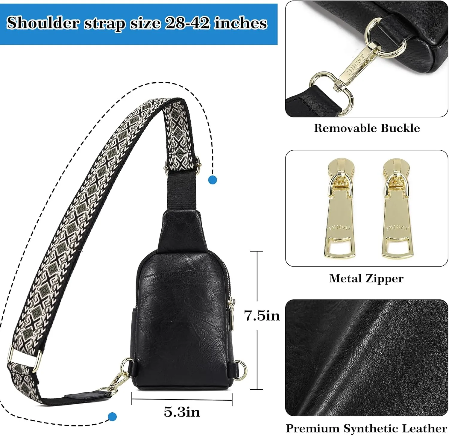 INICAT Small Crossbody Sling Bags for Women Vegan Leather Cell Phone Purse Fanny Packs for Women Men