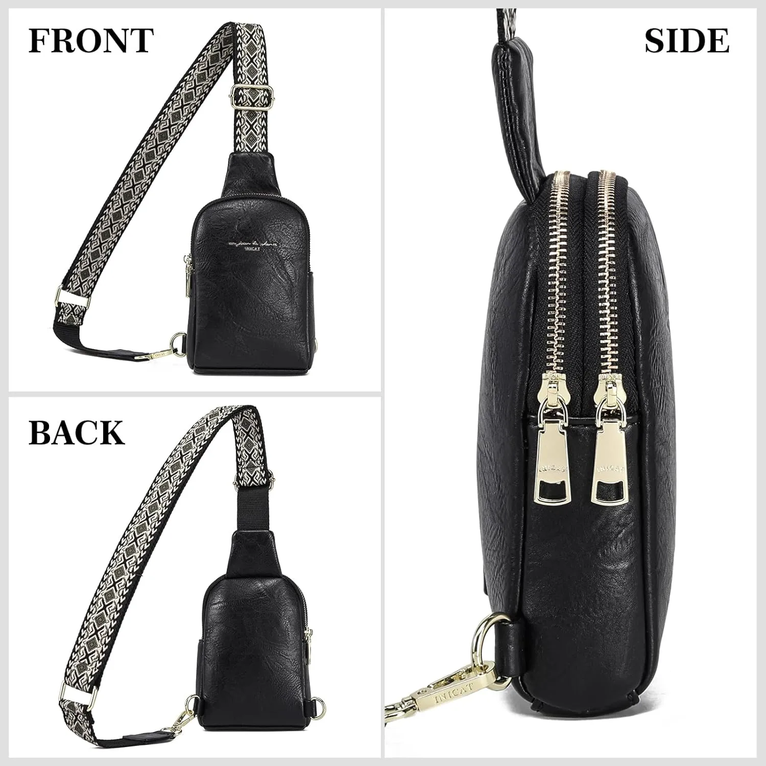 INICAT Small Crossbody Sling Bags for Women Vegan Leather Cell Phone Purse Fanny Packs for Women Men