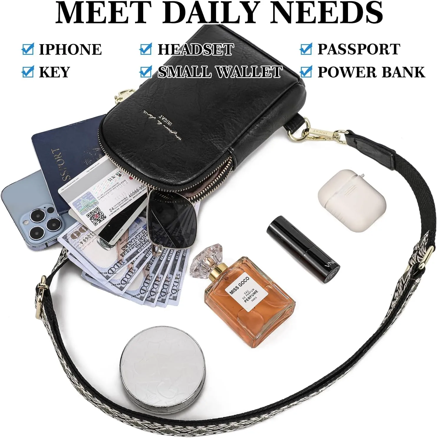 INICAT Small Crossbody Sling Bags for Women Vegan Leather Cell Phone Purse Fanny Packs for Women Men