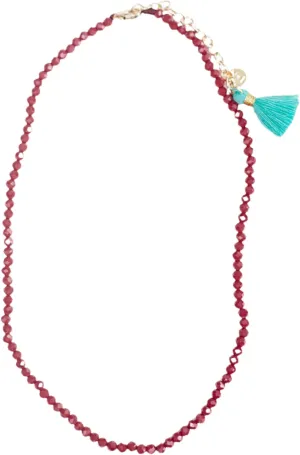 INK   ALLOY Beaded Boho Necklaces for Women, Hayden Solid Color Single Strand Crystal Layering Necklace with Tassel, Handmade Jewelry for the Modern Bohemian, 18-Inch L
