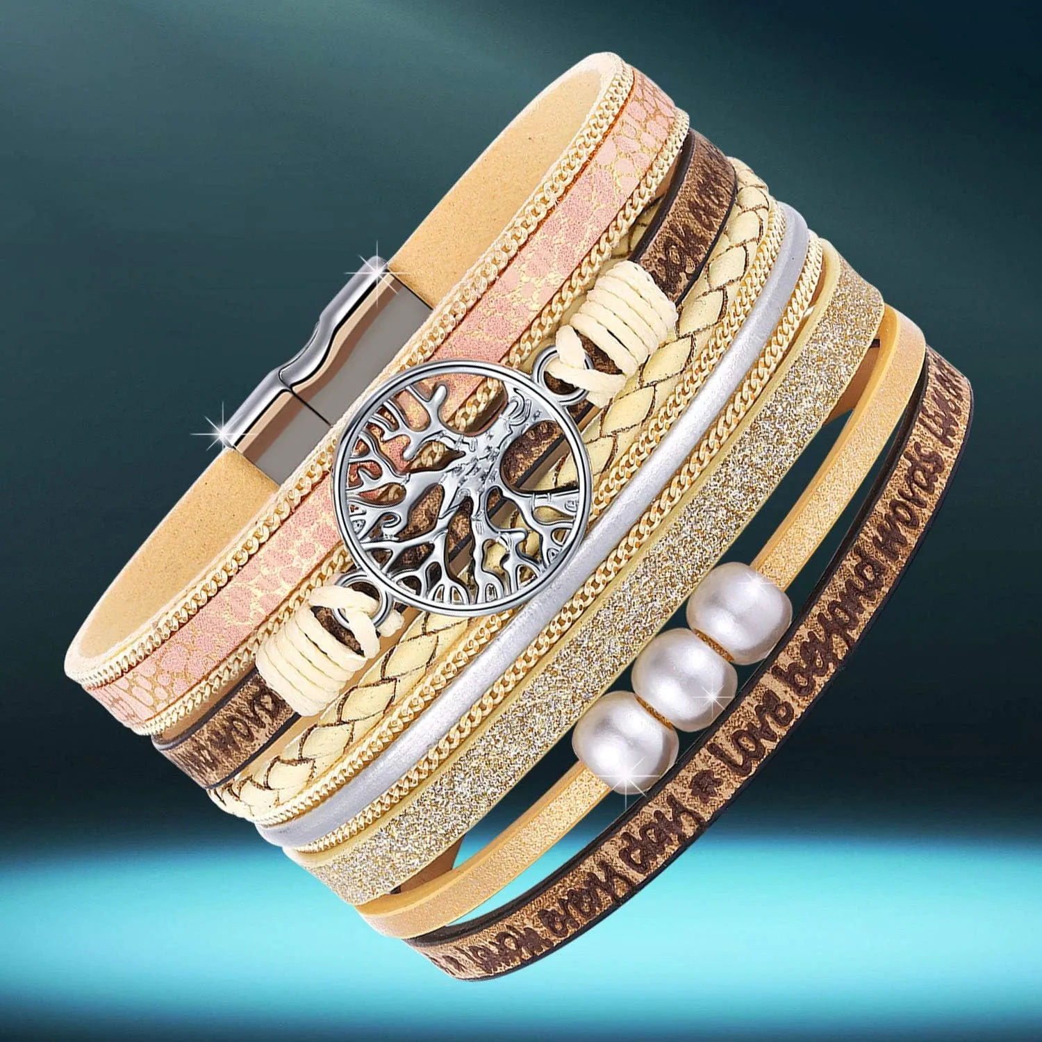 Inspirational Tree of Life Leather Bracelets for Women,Birthday Mothers Day Jewelry Gifts for Teen Girls