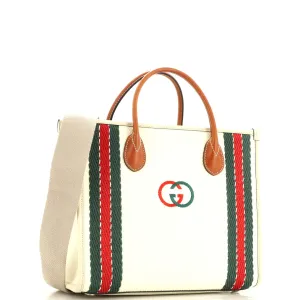 Interlocking G Web Tote Embroidered Canvas Medium