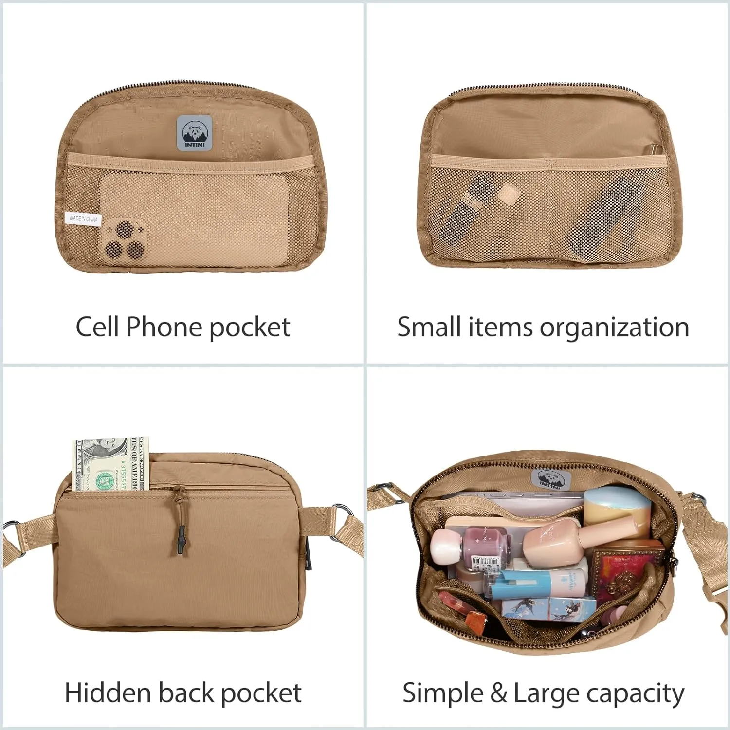 INTINI Everywhere Belt Bag – Large, Crossbody Fanny Pack Women 56 Inch Plus Size Waist Cross Body Fashion (Camel)