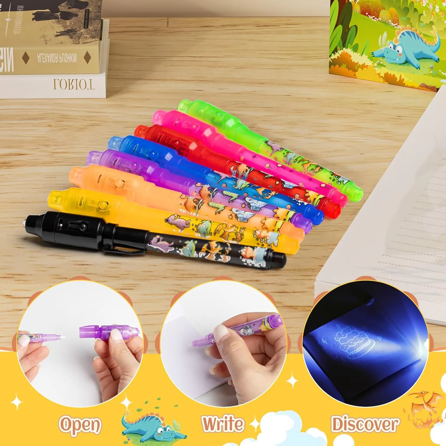 Invisible Ink Pens, 16 Pack Spy Magic Markers Pen with UV Light & Notebook Set, Secret Message Ink Pen Party Favors for Kids 4-12, Boy Birthday Gift Classroom Prizes Goody Bag Stuffers Supplies