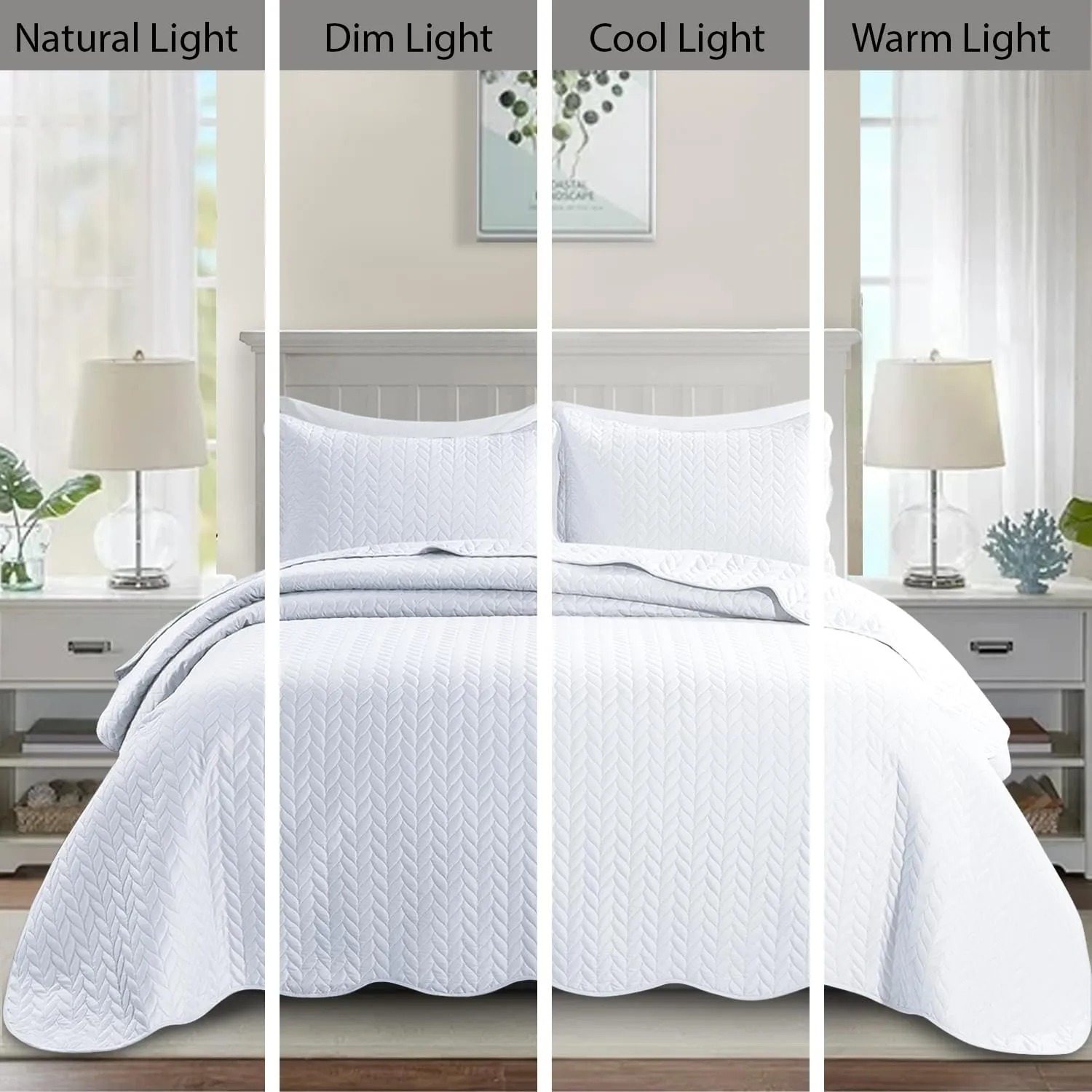IR Imperial Rooms King Quilt Bedding Set Size (106" x 96")   2 Pillow Shams (20" x 36"  2") - 3 Pcs Summer Season Lightweight Reversible Microfiber Coverlet Embossed Quilt Bedspread (White)