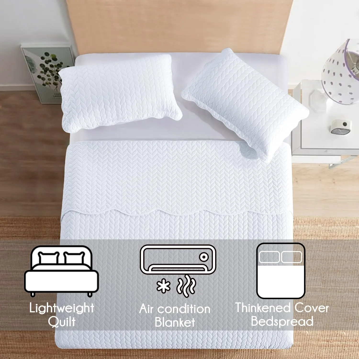 IR Imperial Rooms King Quilt Bedding Set Size (106" x 96")   2 Pillow Shams (20" x 36"  2") - 3 Pcs Summer Season Lightweight Reversible Microfiber Coverlet Embossed Quilt Bedspread (White)