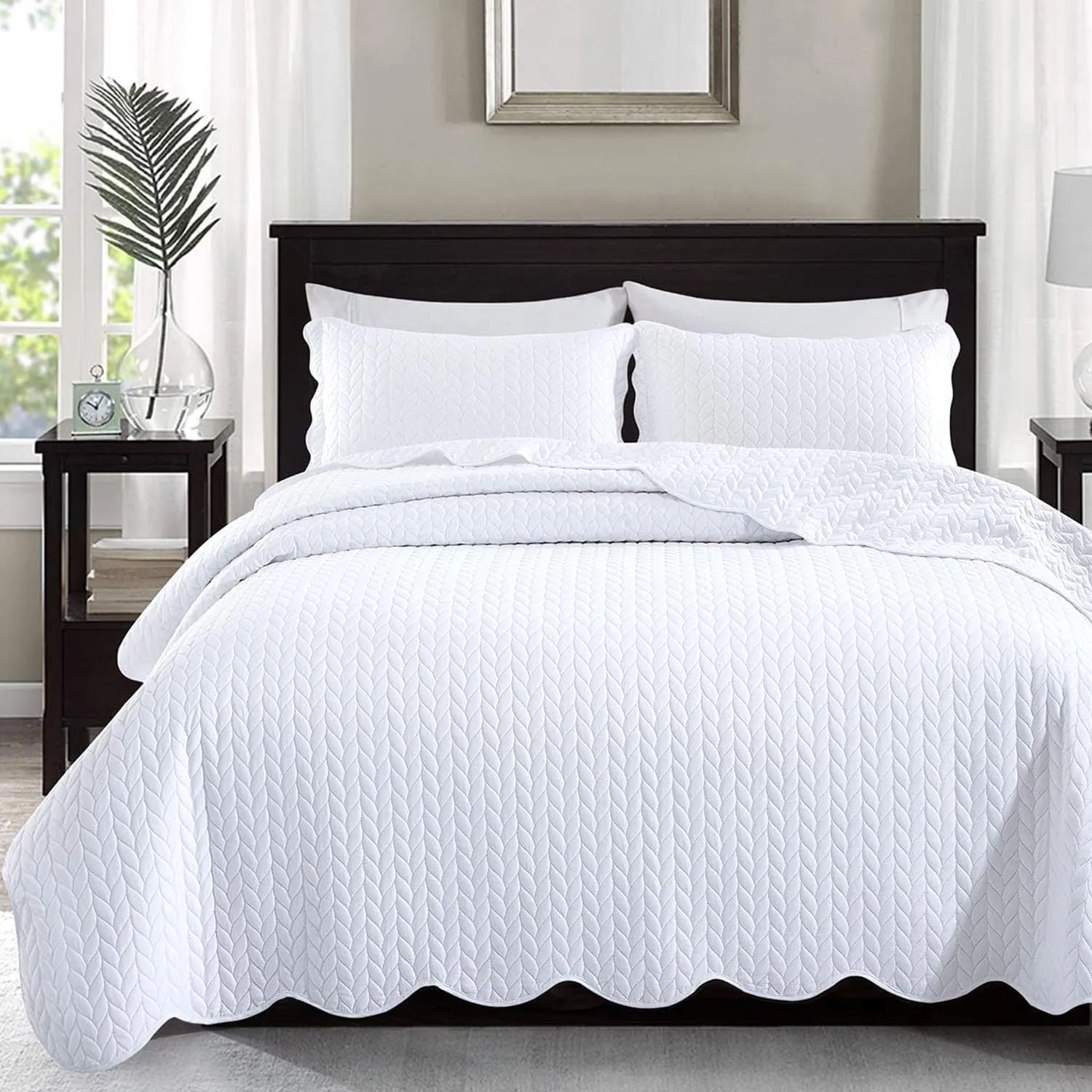 IR Imperial Rooms King Quilt Bedding Set Size (106" x 96")   2 Pillow Shams (20" x 36"  2") - 3 Pcs Summer Season Lightweight Reversible Microfiber Coverlet Embossed Quilt Bedspread (White)