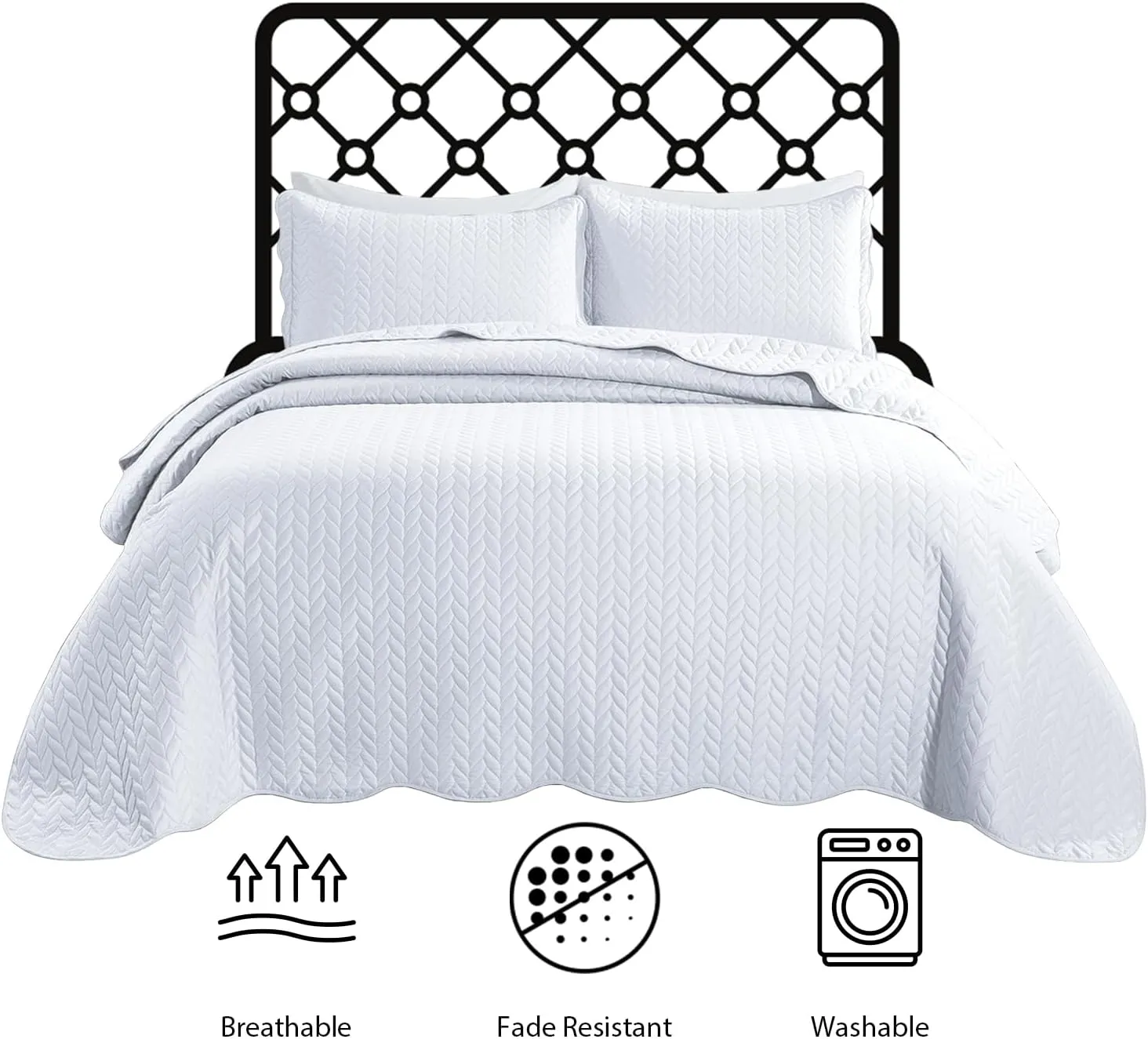 IR Imperial Rooms King Quilt Bedding Set Size (106" x 96")   2 Pillow Shams (20" x 36"  2") - 3 Pcs Summer Season Lightweight Reversible Microfiber Coverlet Embossed Quilt Bedspread (White)