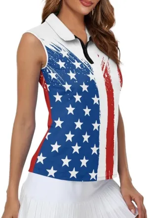 Irisjudy 1/4 Zip Up Tennis Golf T-Shirts for Women Novelty Animals Floral Lightweight Sleeveless Collared Tank Top Quick Dry