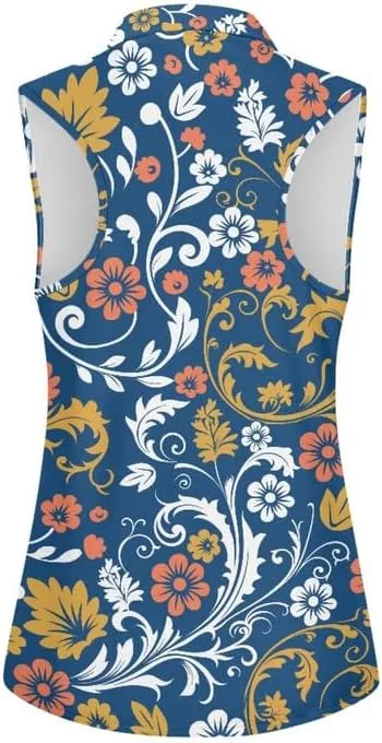 Irisjudy 1/4 Zip Up Tennis Golf T-Shirts for Women Novelty Animals Floral Lightweight Sleeveless Collared Tank Top Quick Dry