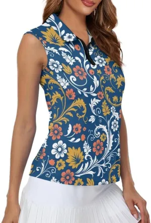 Irisjudy 1/4 Zip Up Tennis Golf T-Shirts for Women Novelty Animals Floral Lightweight Sleeveless Collared Tank Top Quick Dry