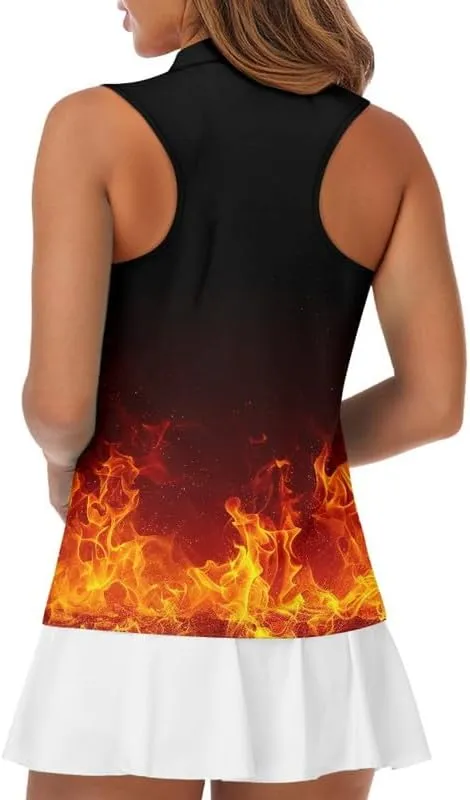 Irisjudy Color Hawaii Women Golf Polo Shirts Stars Stripes Sleeveless Workout Tops Neon Aurora Half Zipper Neck Tennis Shirts