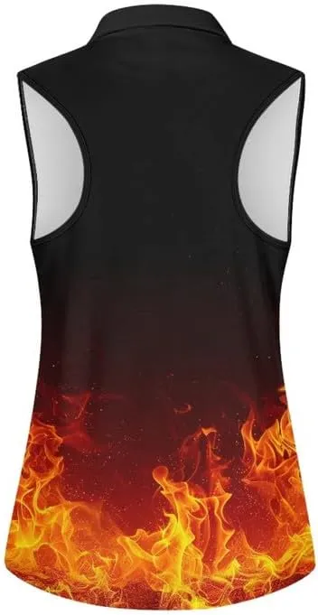 Irisjudy Color Hawaii Women Golf Polo Shirts Stars Stripes Sleeveless Workout Tops Neon Aurora Half Zipper Neck Tennis Shirts