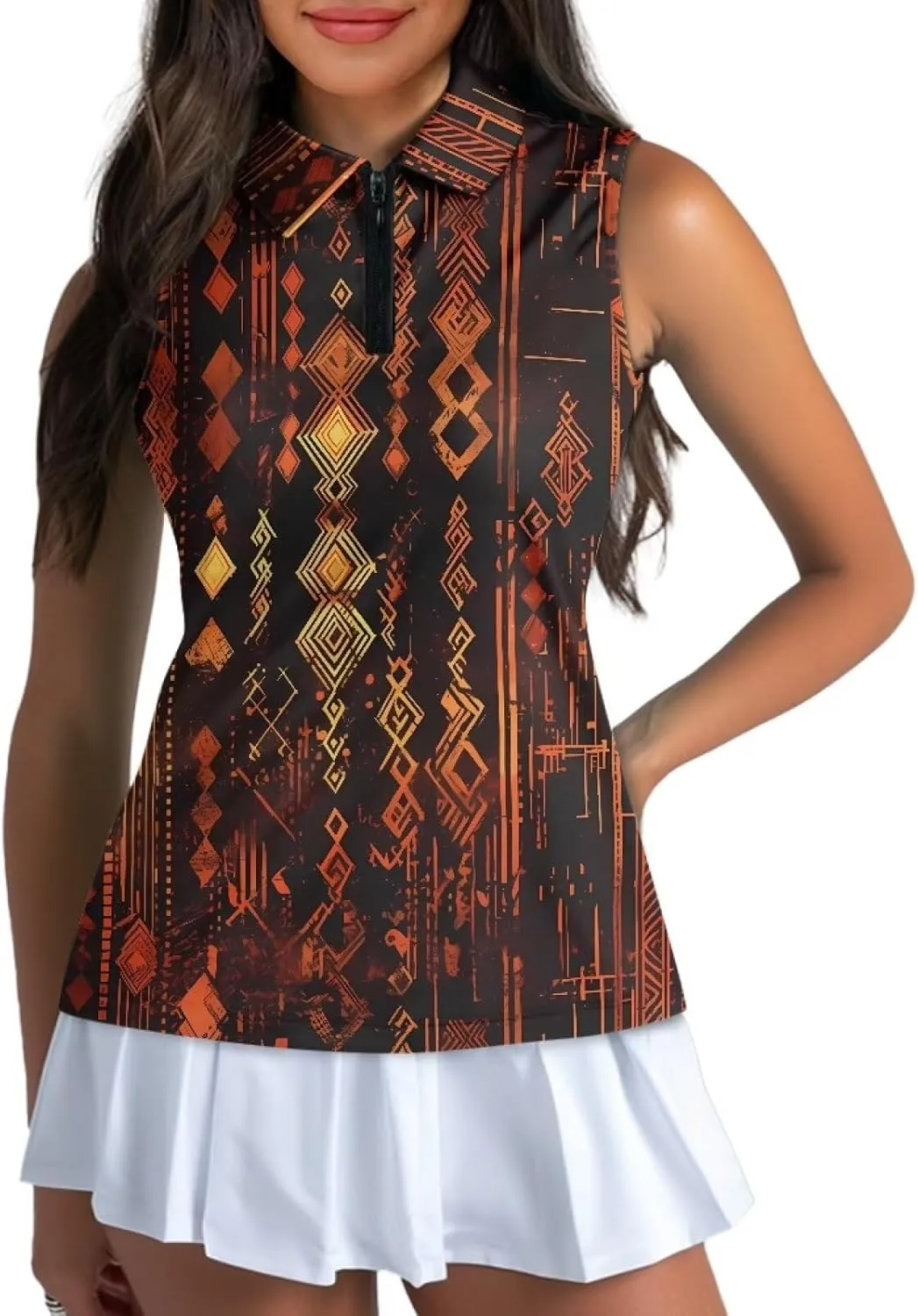 Irisjudy Leopard Print Women Golf Polo Shirts Boho Skull Floral Sleeveless Golf Tank Tops Moisture Wicking Tennis Polo Shirt
