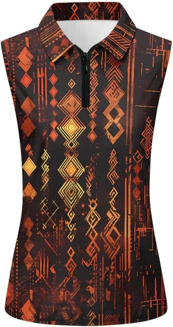 Irisjudy Leopard Print Women Golf Polo Shirts Boho Skull Floral Sleeveless Golf Tank Tops Moisture Wicking Tennis Polo Shirt