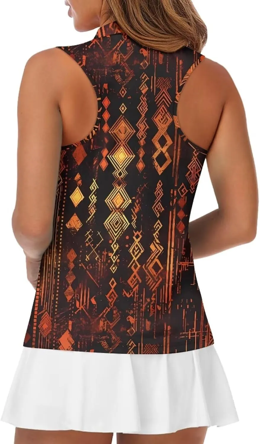 Irisjudy Leopard Print Women Golf Polo Shirts Boho Skull Floral Sleeveless Golf Tank Tops Moisture Wicking Tennis Polo Shirt