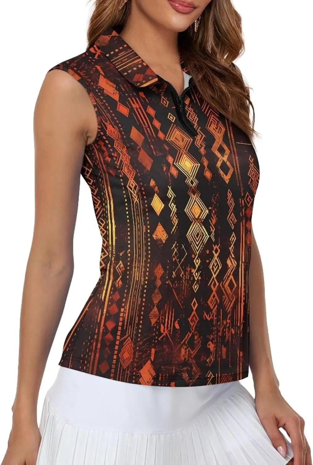 Irisjudy Leopard Print Women Golf Polo Shirts Boho Skull Floral Sleeveless Golf Tank Tops Moisture Wicking Tennis Polo Shirt