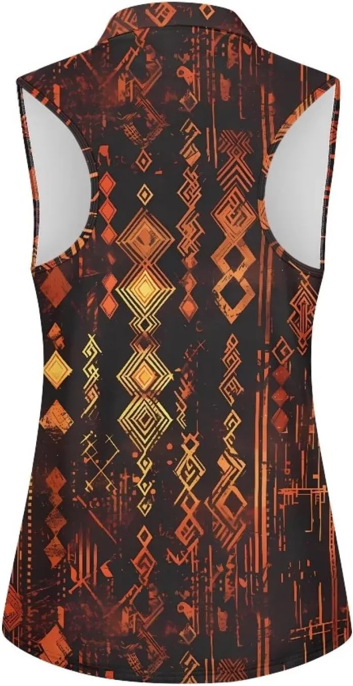 Irisjudy Leopard Print Women Golf Polo Shirts Boho Skull Floral Sleeveless Golf Tank Tops Moisture Wicking Tennis Polo Shirt