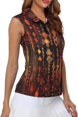 Irisjudy Leopard Print Women Golf Polo Shirts Boho Skull Floral Sleeveless Golf Tank Tops Moisture Wicking Tennis Polo Shirt