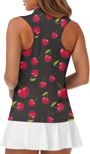 Irisjudy Women Golf Tank Tops Sea Turtle Totem Sleeveless Quarter Zip Workout Tennis T-Shirts Pink Fires Athletic Polo Shirts