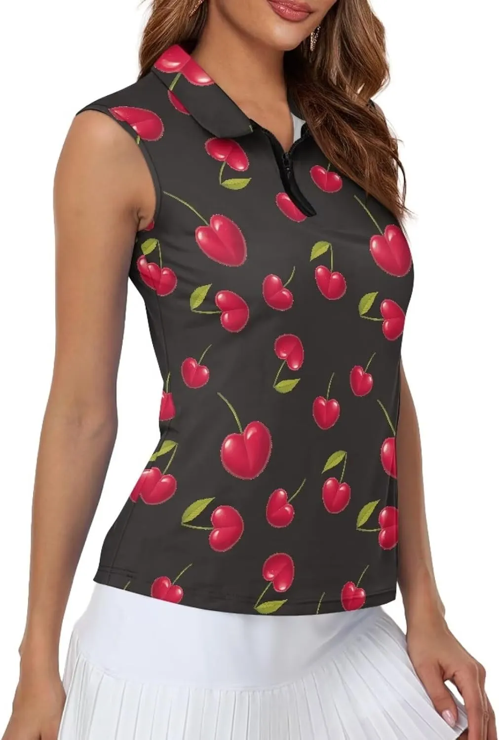 Irisjudy Women Golf Tank Tops Sea Turtle Totem Sleeveless Quarter Zip Workout Tennis T-Shirts Pink Fires Athletic Polo Shirts