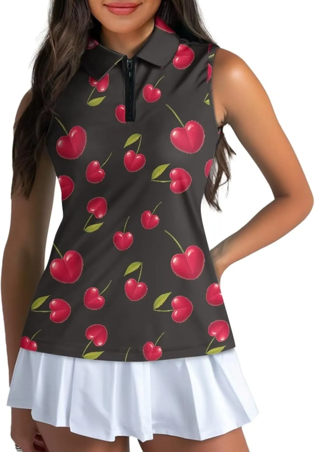 Irisjudy Women Golf Tank Tops Sea Turtle Totem Sleeveless Quarter Zip Workout Tennis T-Shirts Pink Fires Athletic Polo Shirts