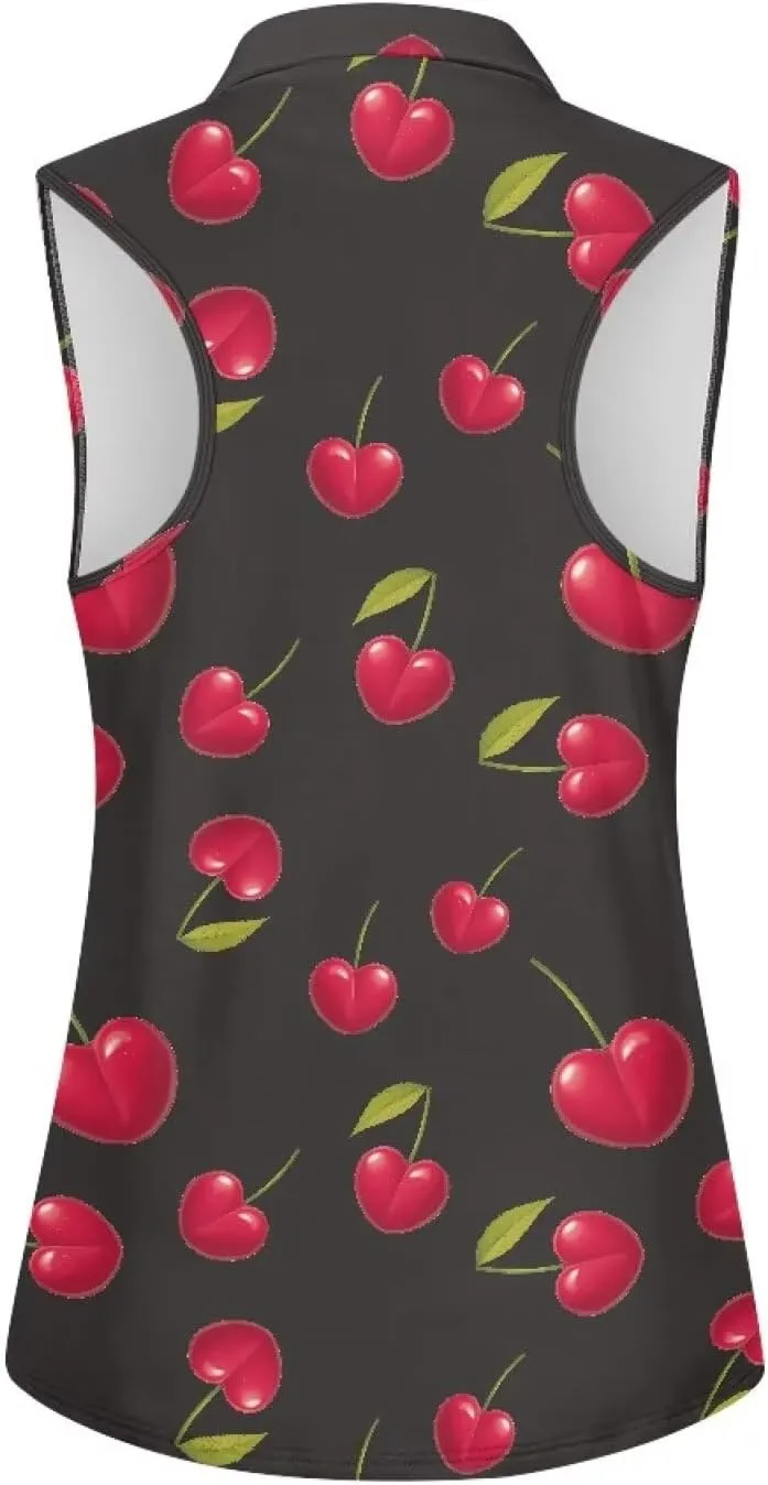 Irisjudy Women Golf Tank Tops Sea Turtle Totem Sleeveless Quarter Zip Workout Tennis T-Shirts Pink Fires Athletic Polo Shirts