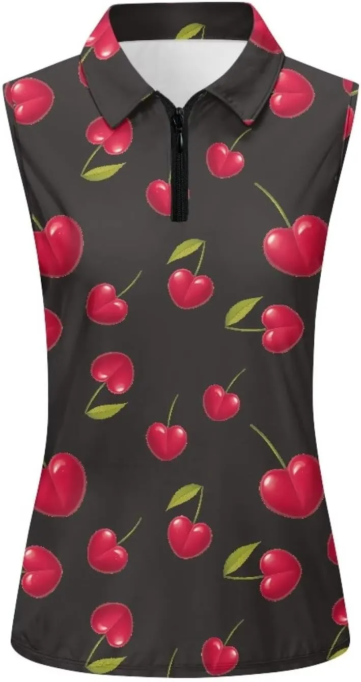 Irisjudy Women Golf Tank Tops Sea Turtle Totem Sleeveless Quarter Zip Workout Tennis T-Shirts Pink Fires Athletic Polo Shirts