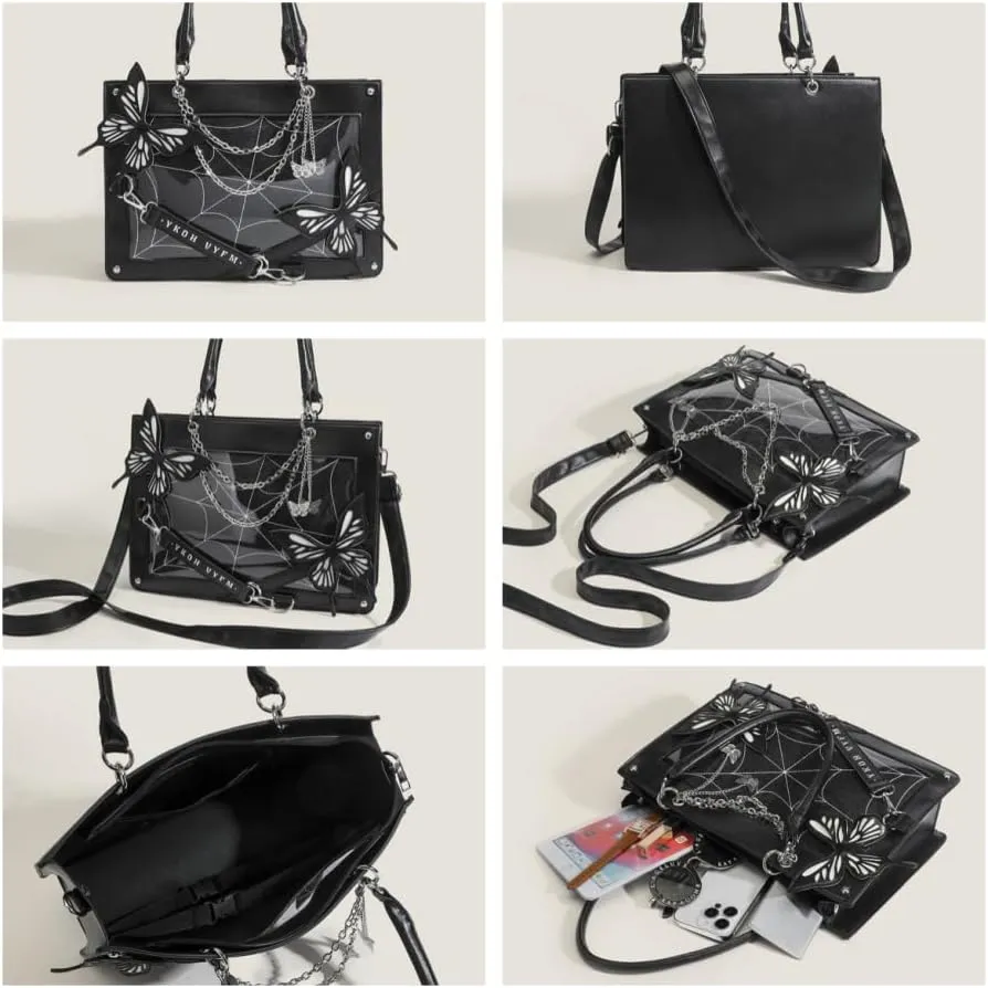 Ita Bag Pins Display Handbag for Women Butterfly Single Shoulder Bag Crossbody Bag with Pins and Accessories Tote bag (Pearl red flame)