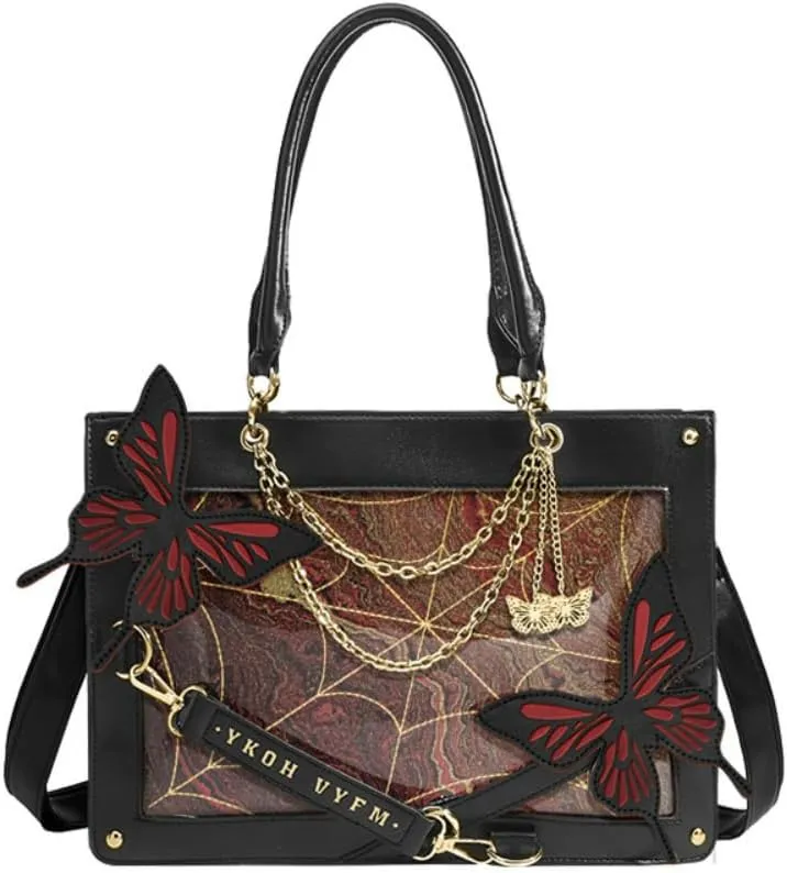 Ita Bag Pins Display Handbag for Women Butterfly Single Shoulder Bag Crossbody Bag with Pins and Accessories Tote bag (Pearl red flame)