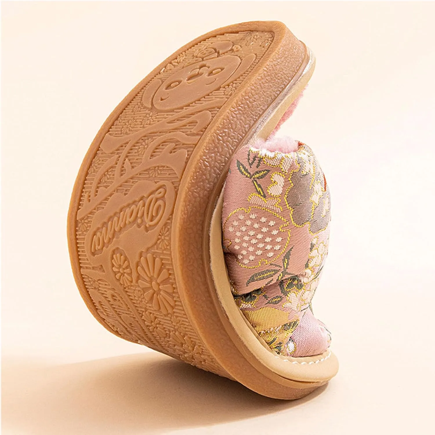 JadeRich Women Oriental Style Embroidery Slippers Embroidered Floral Satin Upper Plush Lining House Shoes