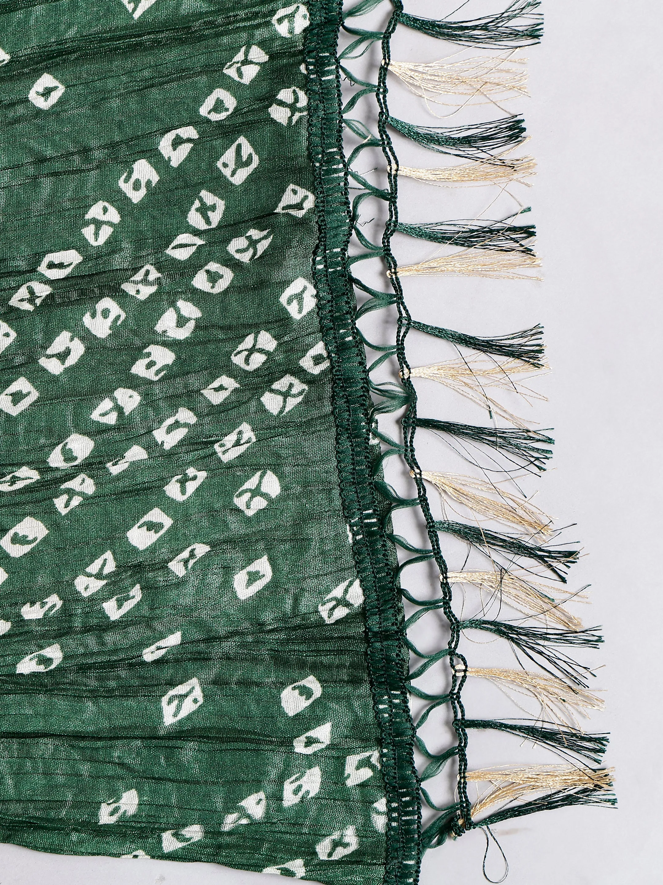 Jaipuri Green Bandhani Printed Chiffon Tie-Dye Dupatta with Tasseled Border