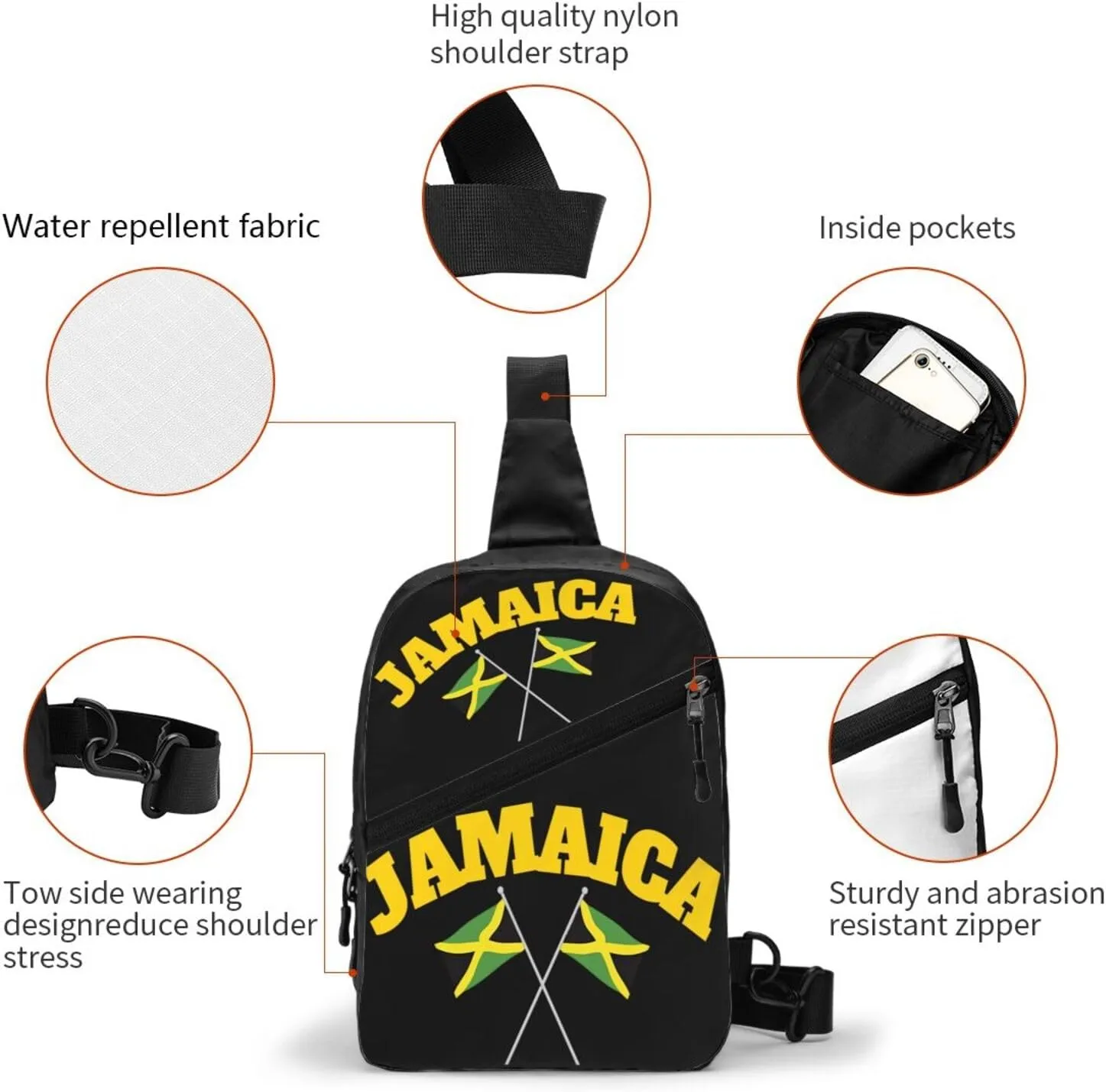Jamaican Flag Portable Crossbody Bag Foldable Sling Bags Sports Gym Chest Daypack Reusable Shoulder Backpack Casual Diagonally Rucksack Fanny Packs